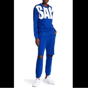 NWOT Sam Edelman knee split joggers in royal blue.